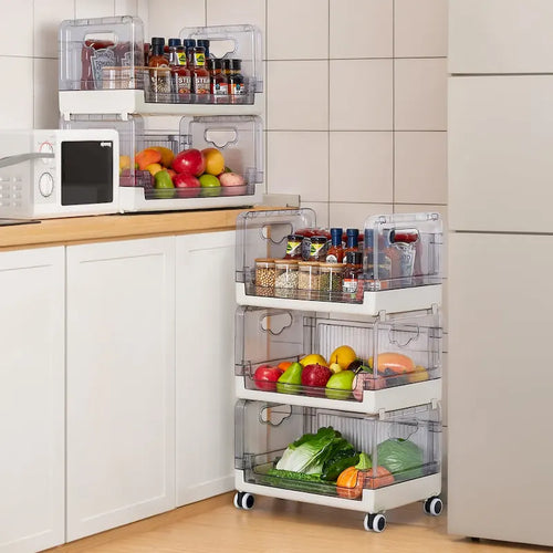 3 Tier Rolling Utility Cart with Handle and Lockable Wheels, Multifunctional Storage Shelves