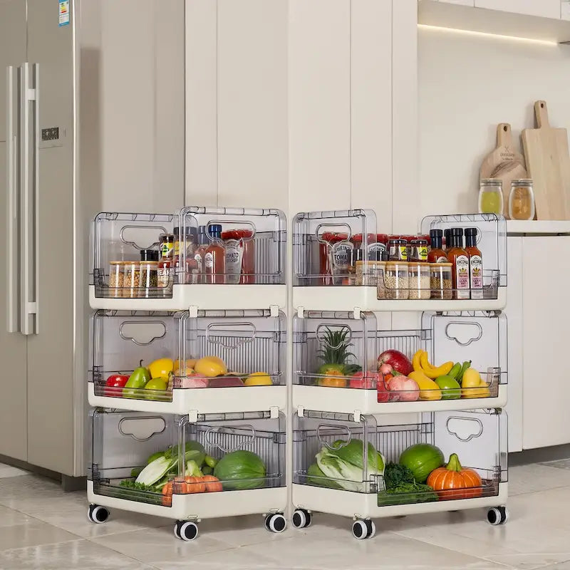 3 Tier Rolling Utility Cart with Handle and Lockable Wheels, Multifunctional Storage Shelves