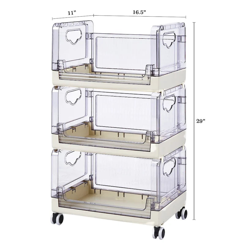 3 Tier Rolling Utility Cart with Handle and Lockable Wheels, Multifunctional Storage Shelves