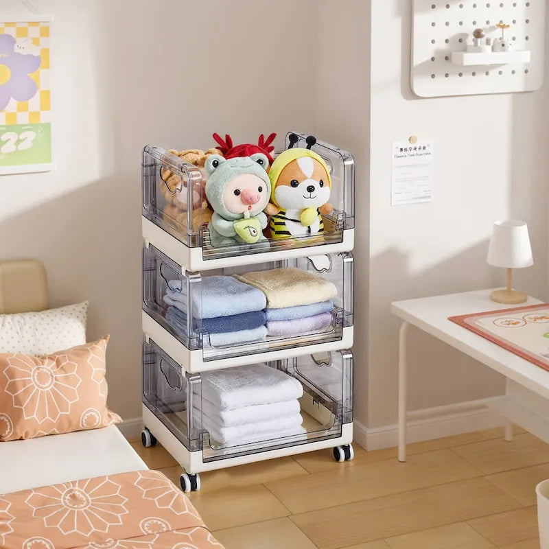 3 Tier Rolling Utility Cart with Handle and Lockable Wheels, Multifunctional Storage Shelves