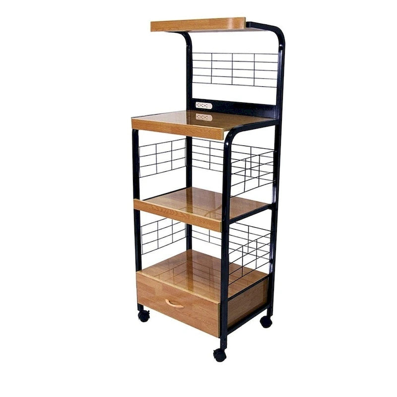 Black and Natural 26" Rolling Kitchen Cart with Storage - 25.5" W x 59.5" H x 17" D