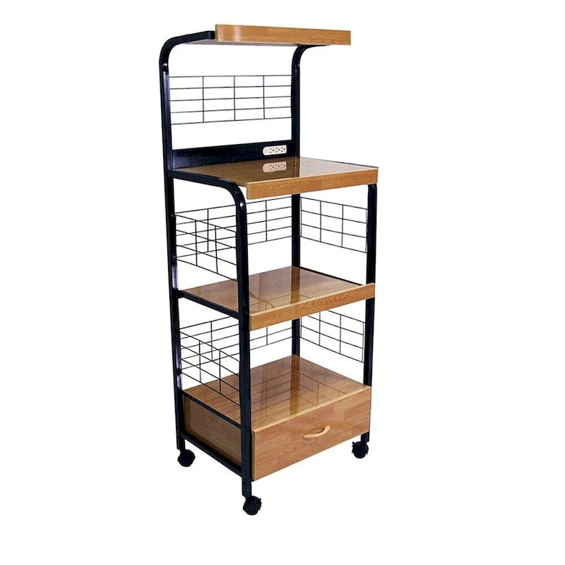 Black and Natural 26" Rolling Kitchen Cart with Storage - 25.5" W x 59.5" H x 17" D