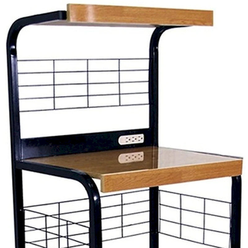Black and Natural 26" Rolling Kitchen Cart with Storage - 25.5" W x 59.5" H x 17" D