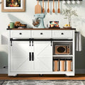 Farmhouse Kitchen Island With Power Outlet, 2 Sliding Barn Doors, Drop Leaf, Spice Rack