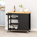 Kitchen Island Cart with Lockable Wheels, 1 Drawer, 3 Open Shelves and Cabinet