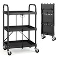Folding Collapsible Service Cart Heavy-Duty 3-Shelf Tool Cart - 24 x 17 x 38 in (L x W x H)