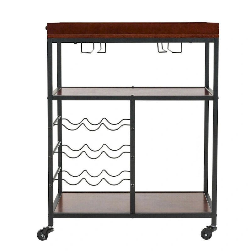 3-Tier Storage Kitchen Trolley Utility Bar Serving Cart with Wine Rack
