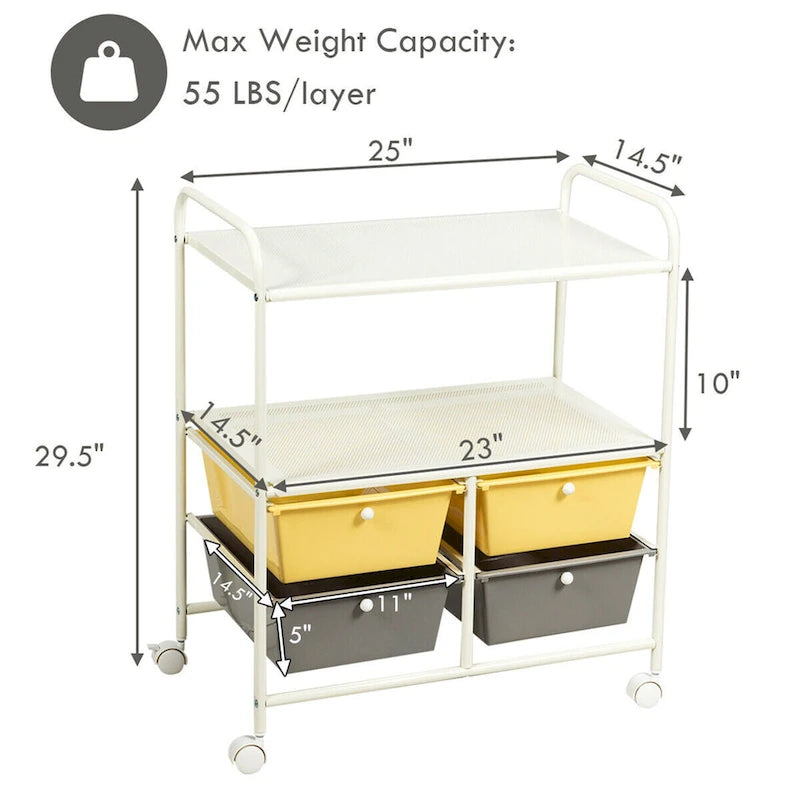 4 Drawers Rolling Storage Cart Metal Rack Shelf