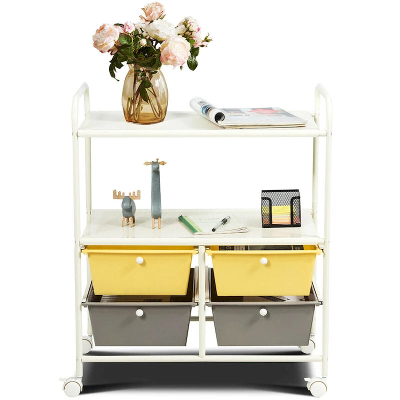 4 Drawers Rolling Storage Cart Metal Rack Shelf
