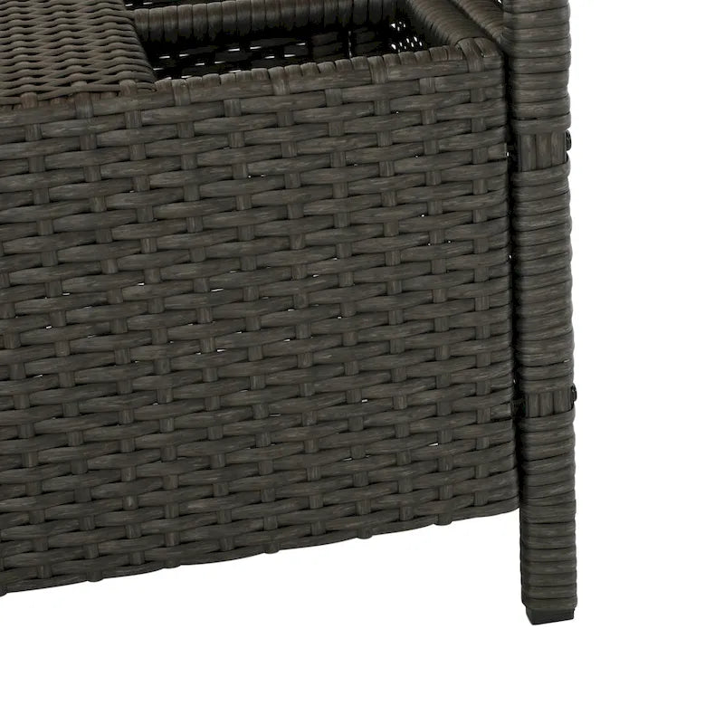 Outdoor Rattan Bar Cart with Removable Ice Bucket & Tempered Glass Top