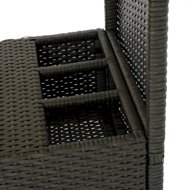 Outdoor Rattan Bar Cart with Removable Ice Bucket & Tempered Glass Top