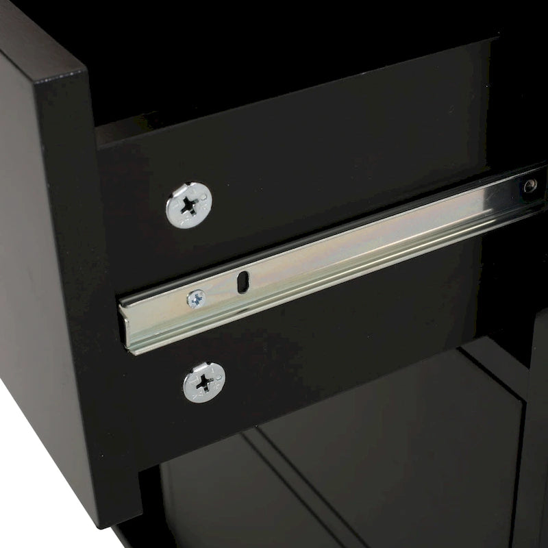 Modern Kitchen Cart with Rubberwood Top, Cabinet Storage, Four Drawers, Three Open Shelves and Lockable Rolling Casters