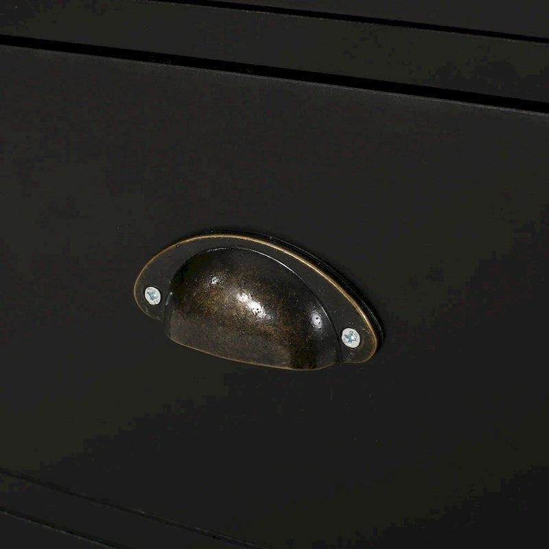 Modern Kitchen Cart with Rubberwood Top, Cabinet Storage, Four Drawers, Three Open Shelves and Lockable Rolling Casters