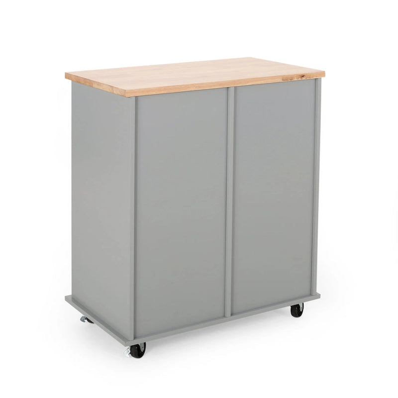 Modern Kitchen Cart with Rubberwood Top, Cabinet Storage, Four Drawers, Three Open Shelves and Lockable Rolling Casters