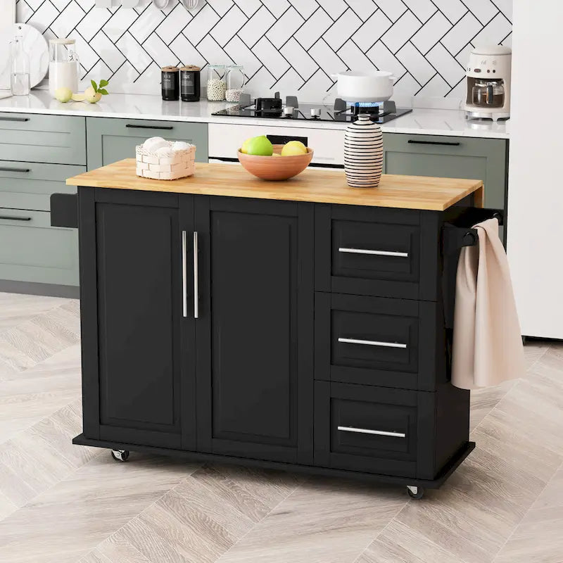 Kitchen Island Cart With 2-Door Cabinet and 3 Drawers