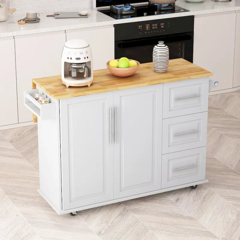 Kitchen Island Cart With 2-Door Cabinet and 3 Drawers