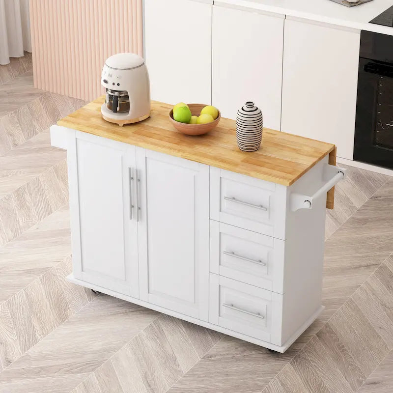 Kitchen Island Cart With 2-Door Cabinet and 3 Drawers