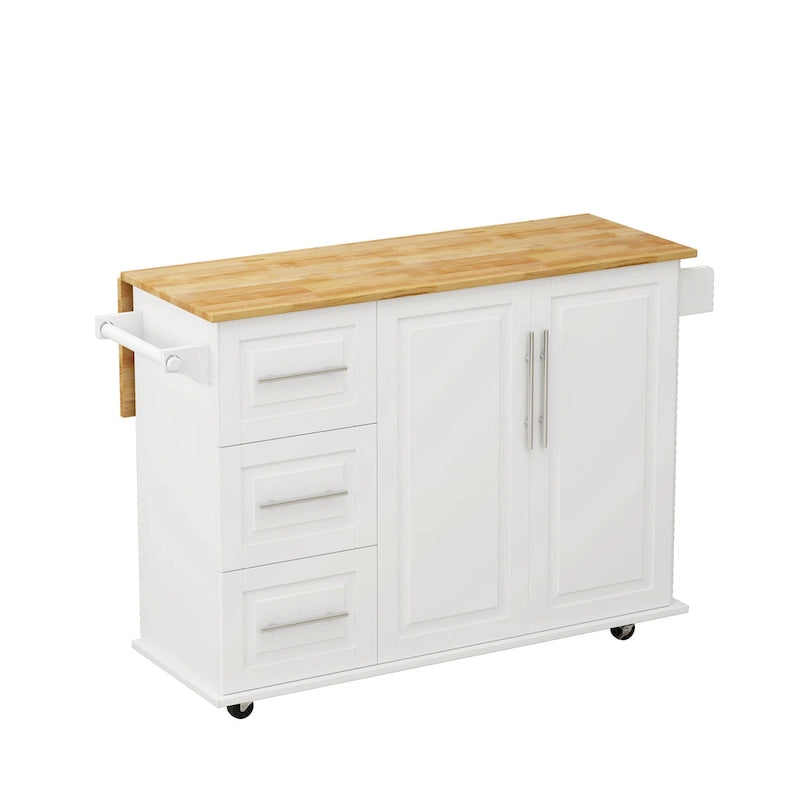 Kitchen Island Cart With 2-Door Cabinet and 3 Drawers