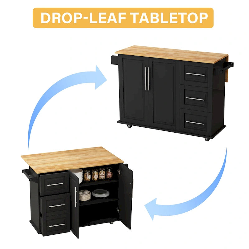 Kitchen Island Cart With 2-Door Cabinet and 3 Drawers