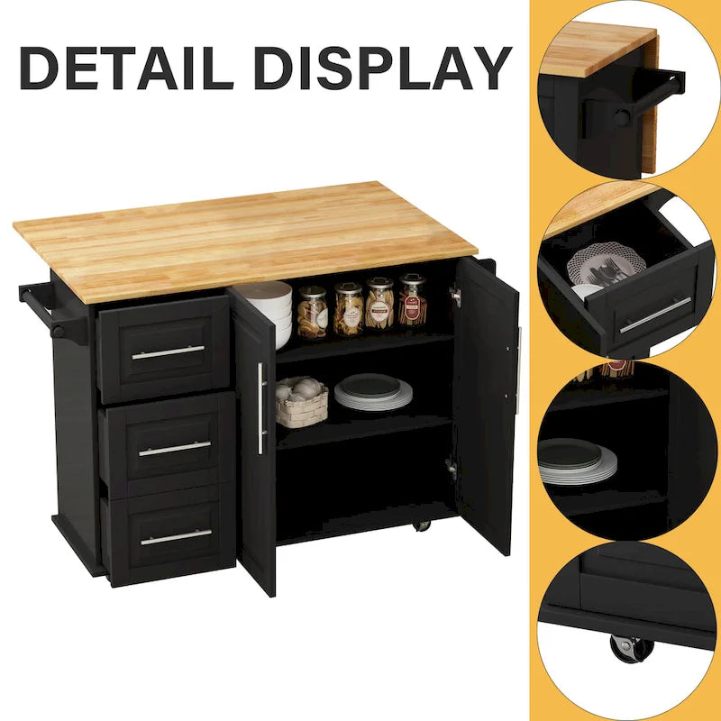 Kitchen Island Cart With 2-Door Cabinet and 3 Drawers