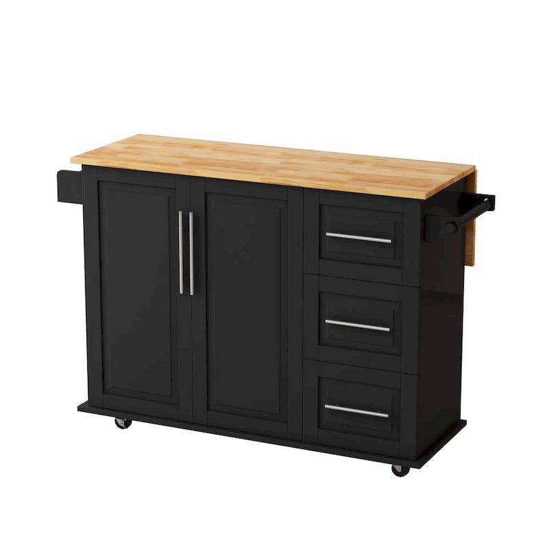 Kitchen Island Cart With 2-Door Cabinet and 3 Drawers