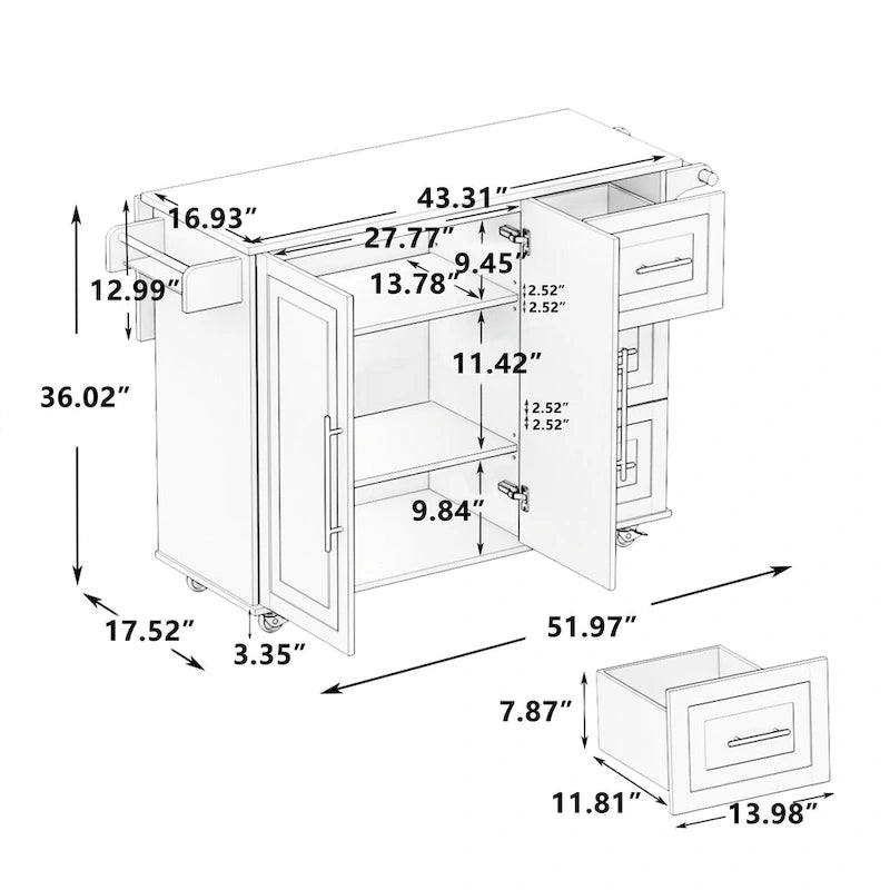 Kitchen Island Cart With 2-Door Cabinet and 3 Drawers