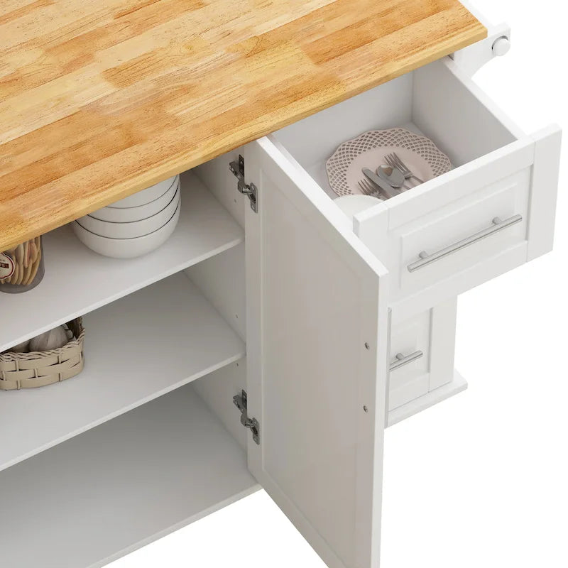 Kitchen Island Cart With 2-Door Cabinet and 3 Drawers
