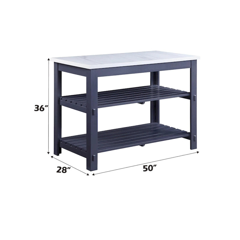 Marble Top Gray Finish Kitchen Island