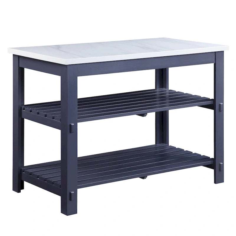 Marble Top Gray Finish Kitchen Island