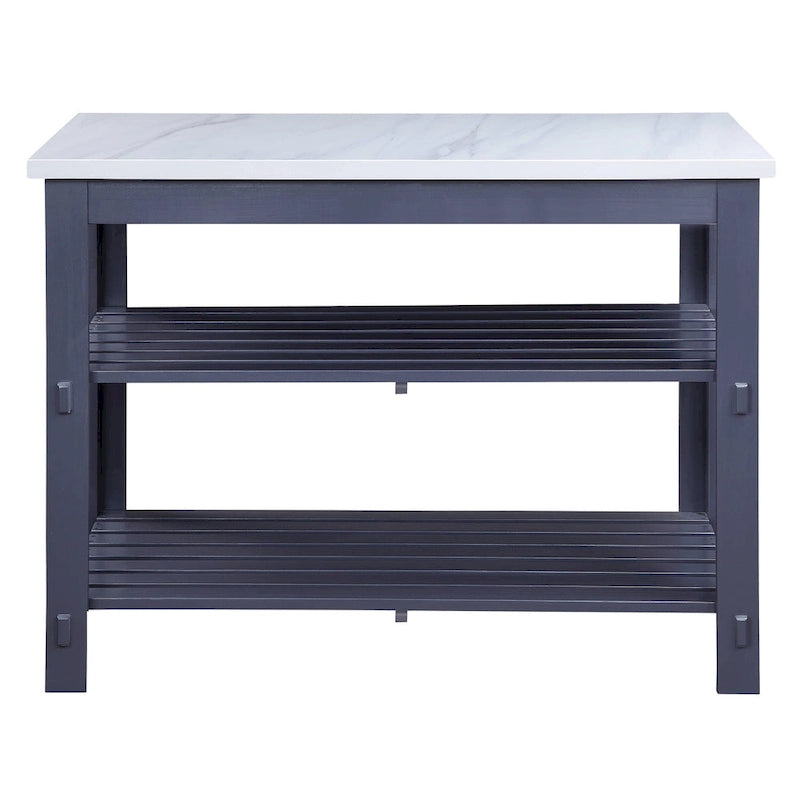Marble Top Gray Finish Kitchen Island