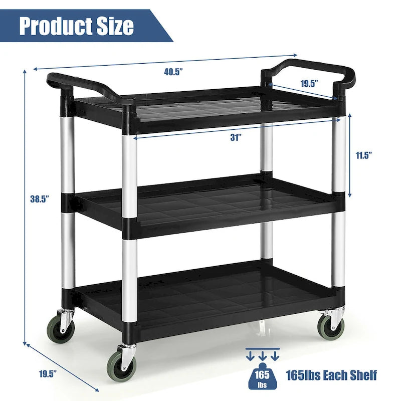 3-Shelf Utility Service Cart Aluminum Frame 490lbs Capacity