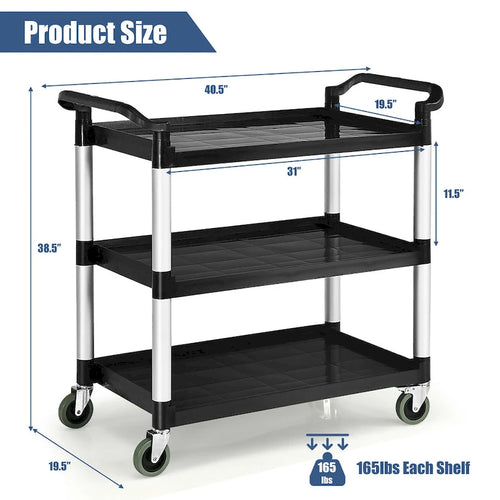 3-Shelf Utility Service Cart Aluminum Frame 490lbs Capacity