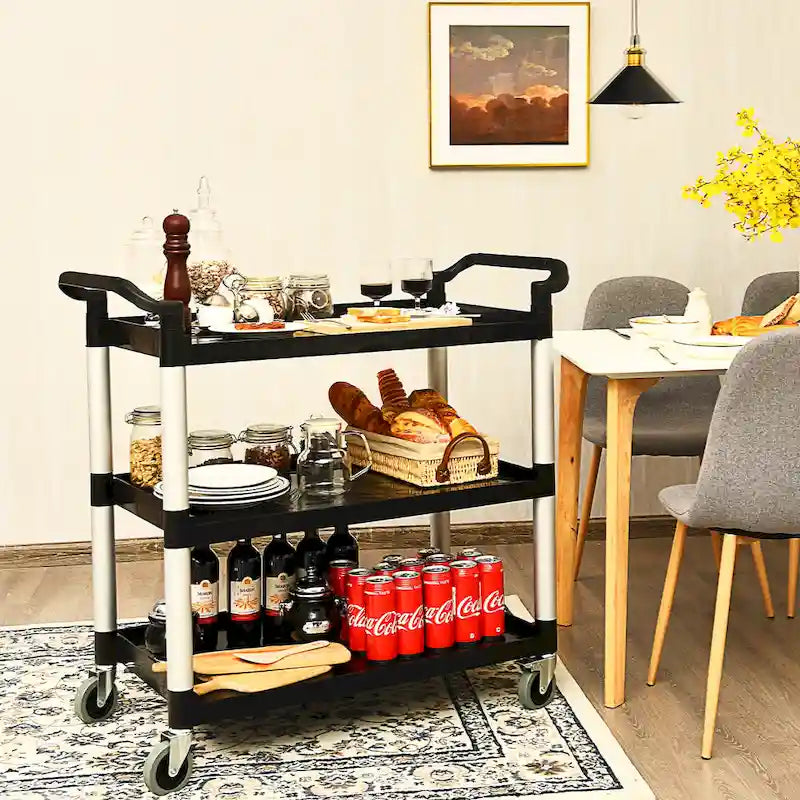 3-Shelf Utility Service Cart Aluminum Frame 490lbs Capacity