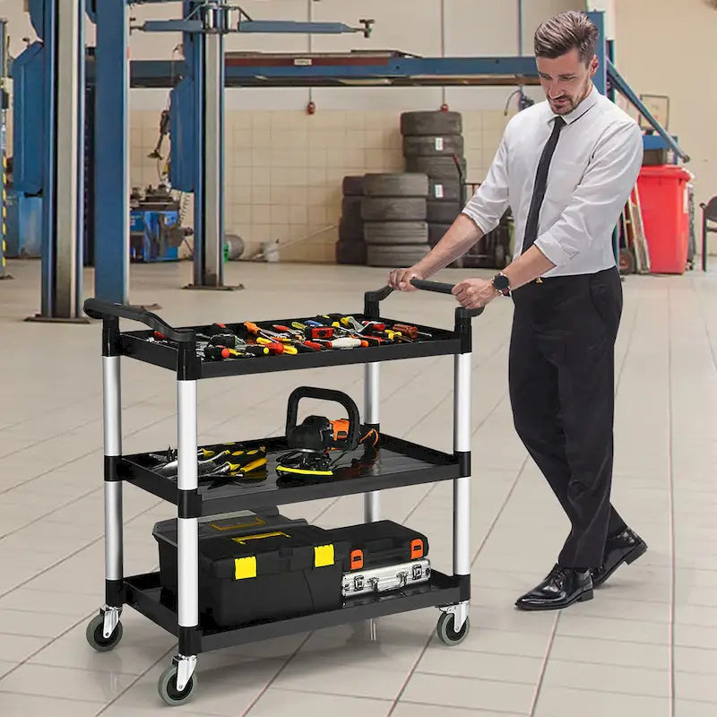 3-Shelf Utility Service Cart Aluminum Frame 490lbs Capacity