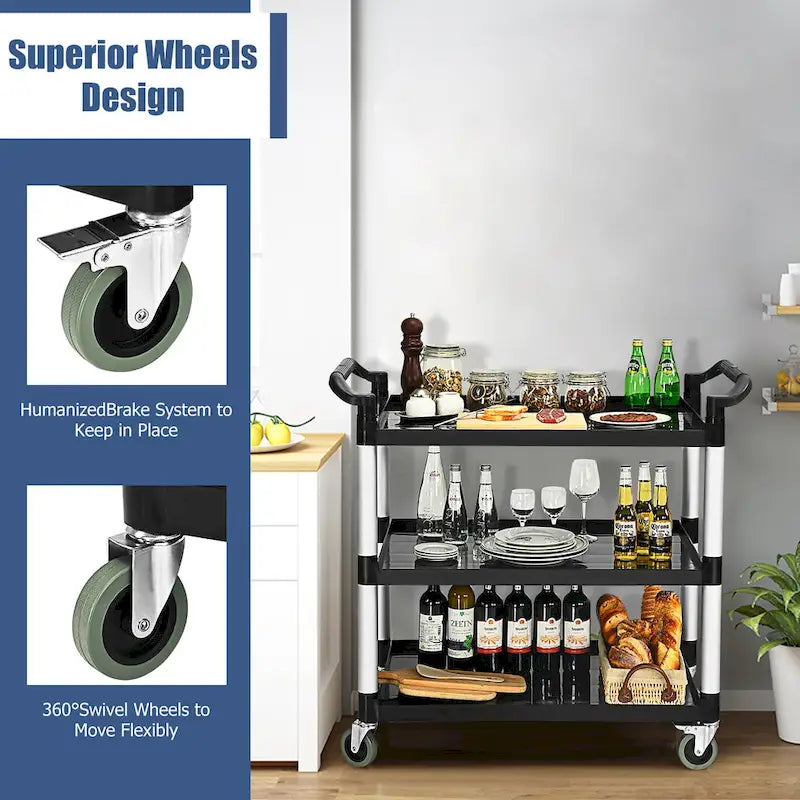 3-Shelf Utility Service Cart Aluminum Frame 490lbs Capacity