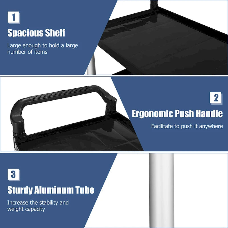 3-Shelf Utility Service Cart Aluminum Frame 490lbs Capacity