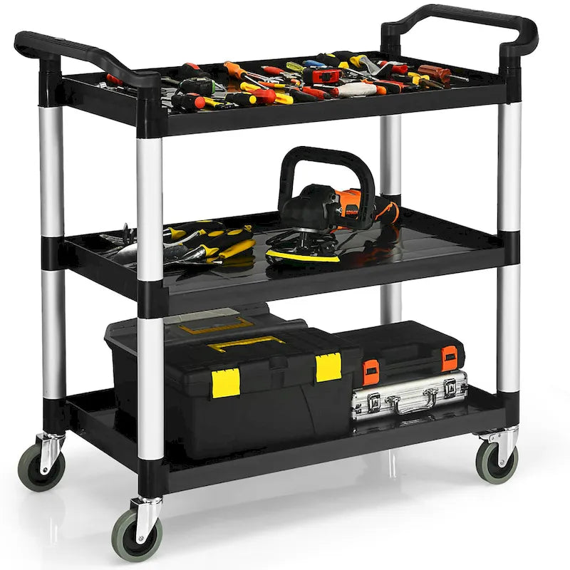3-Shelf Utility Service Cart Aluminum Frame 490lbs Capacity