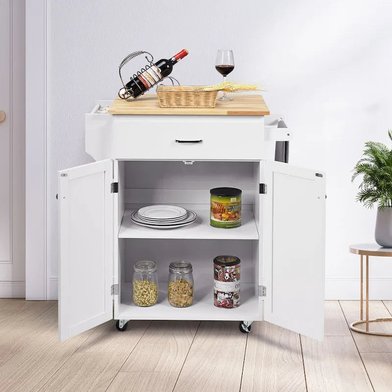 Rolling Kitchen Island Utility Cart with Storage Cabinet