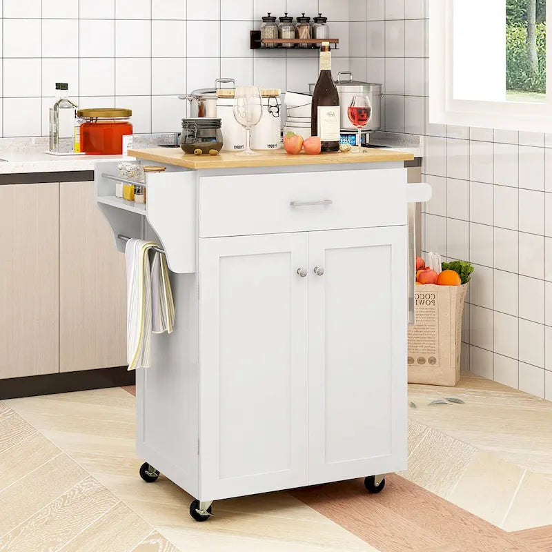 Rolling Kitchen Island Utility Cart with Storage Cabinet