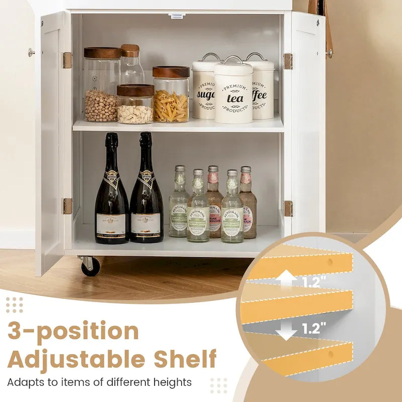 Rolling Kitchen Island Utility Cart with Storage Cabinet