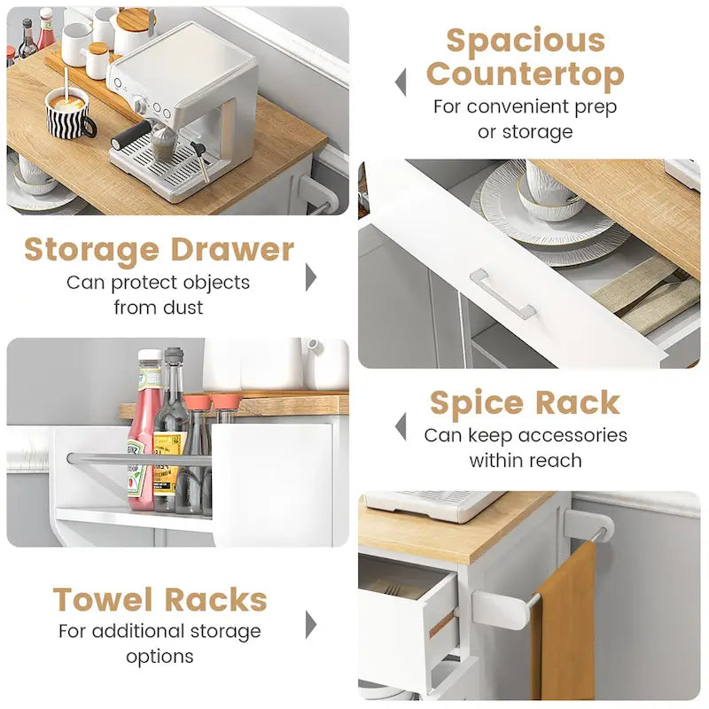 Rolling Kitchen Island Utility Cart with Storage Cabinet