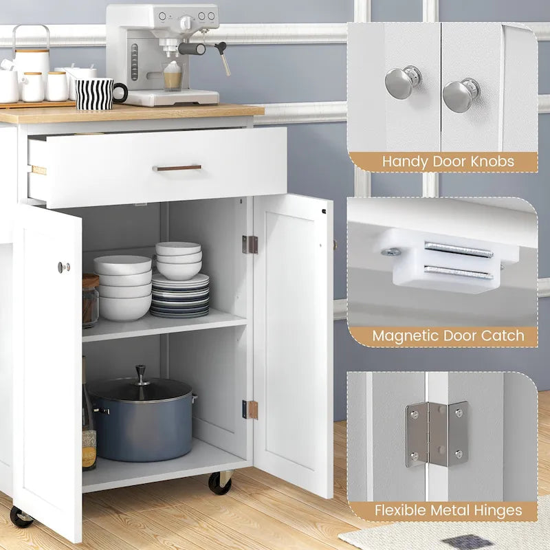 Rolling Kitchen Island Utility Cart with Storage Cabinet