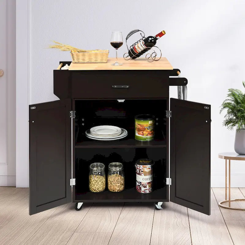 Rolling Kitchen Island Utility Cart with Storage Cabinet