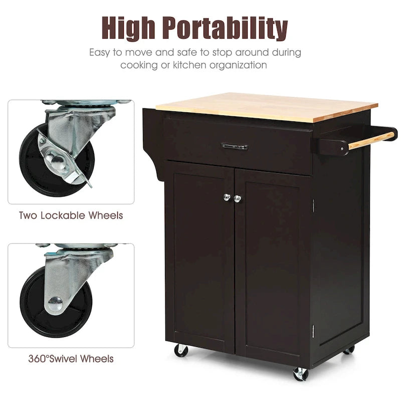 Rolling Kitchen Island Utility Cart with Storage Cabinet