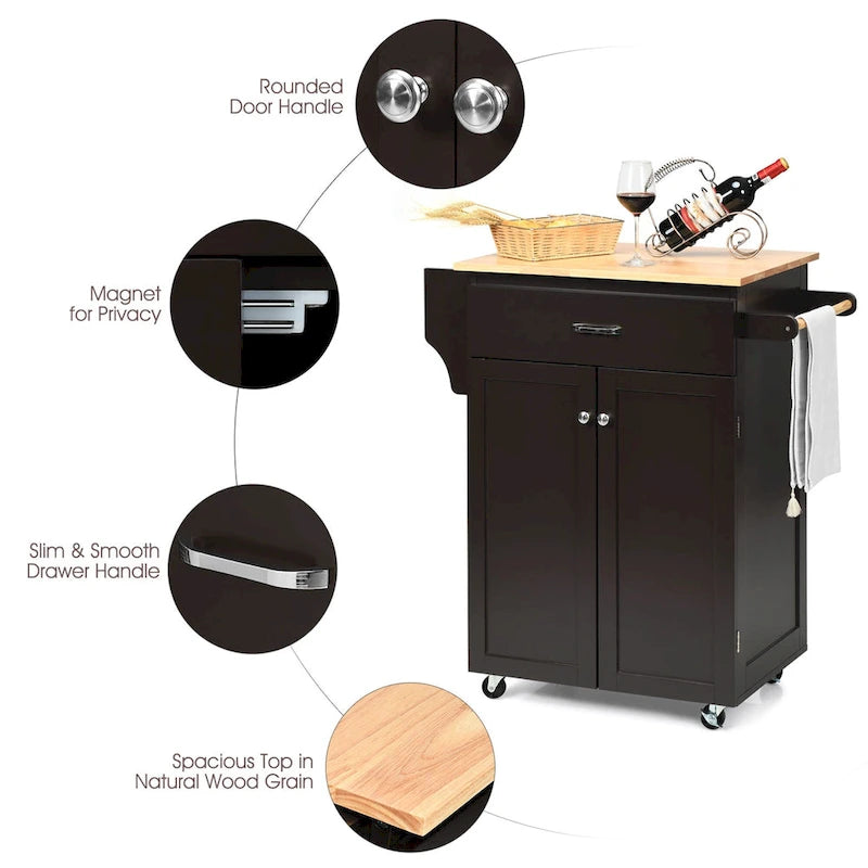 Rolling Kitchen Island Utility Cart with Storage Cabinet