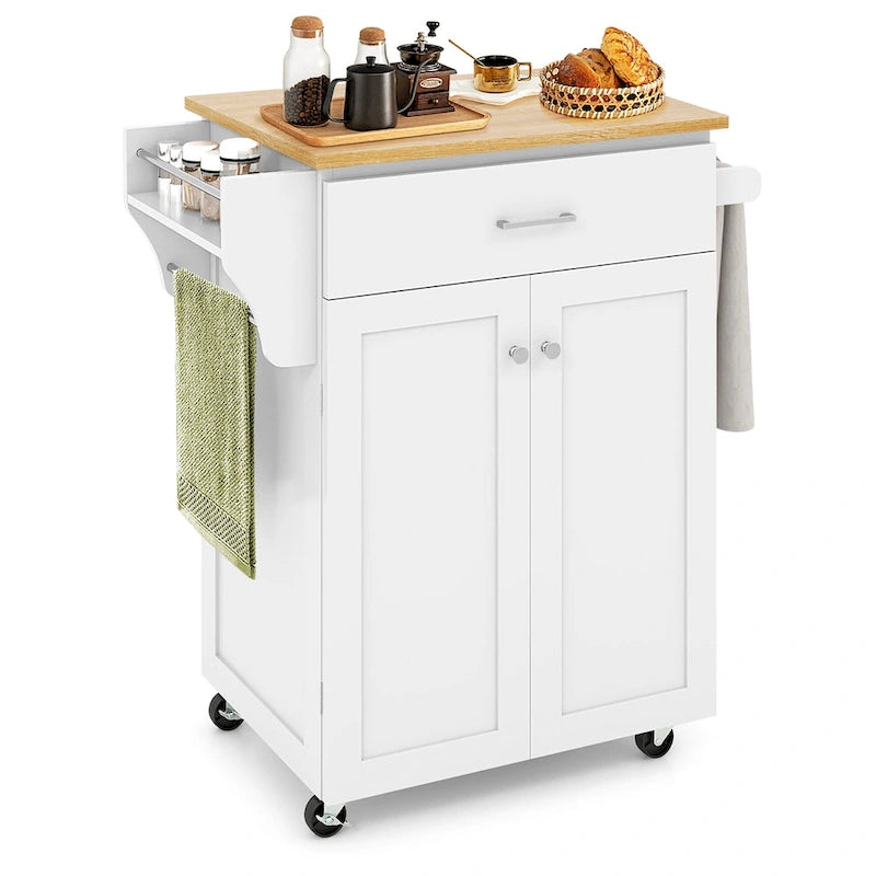 Rolling Kitchen Island Utility Cart with Storage Cabinet
