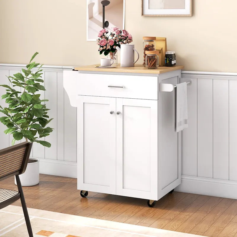 Rolling Kitchen Island Utility Cart with Storage Cabinet