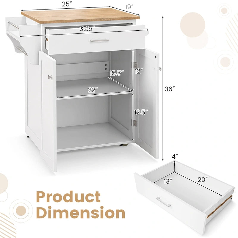 Rolling Kitchen Island Utility Cart with Storage Cabinet