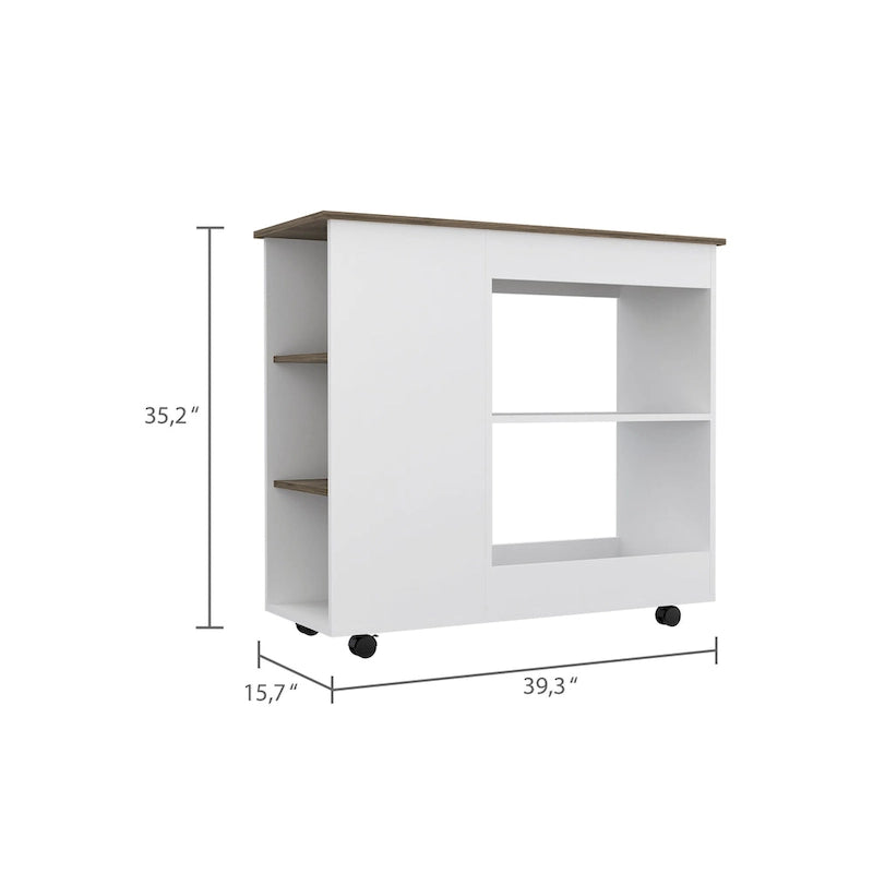 Arizona Kitchen Cart with 2 Storage Shelves, 3 Side Shelves, and 4 Casters