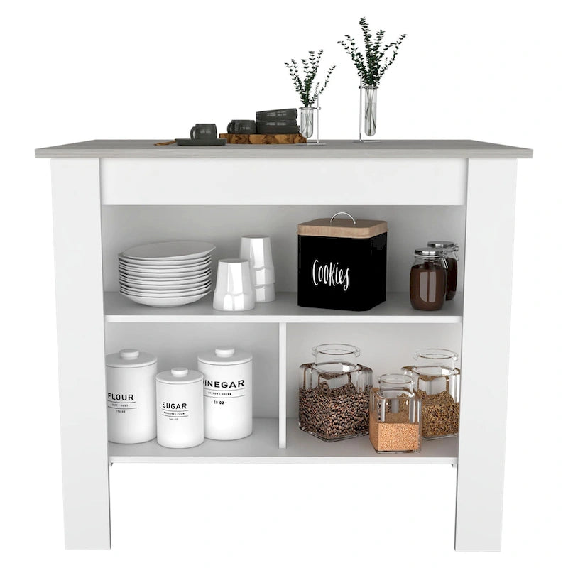 Marble and White Kitchen Island with Three Storage Shelves - 27.5 X 40.50 X 27.50